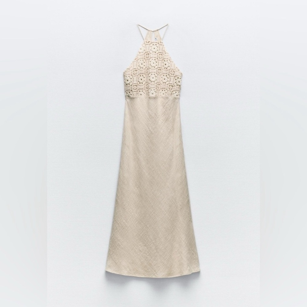 Zara CONTRAST CROCHET MIDI DRESS
BEIGE size XS